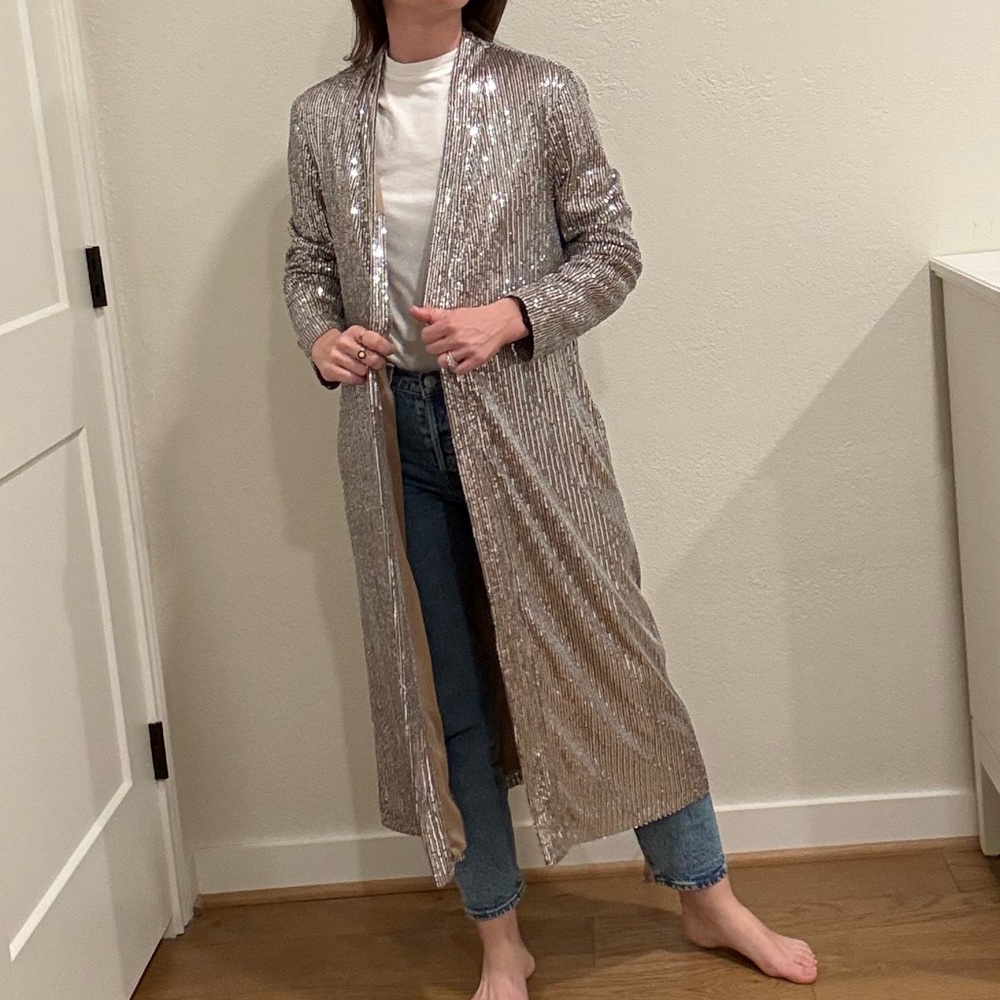 Anthropologie Mare Mare Sequin Duster in Taupe Size Small - Picture 2 of 7